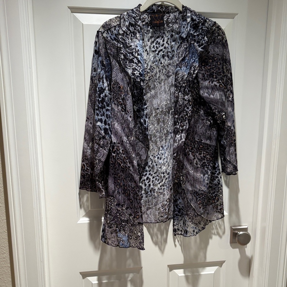 Sheer Animal Print Open Cardigan - Neutral Tones
